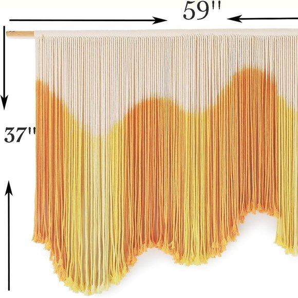 Anthropologie Large Yellow Dip-Dyed Macrame Modern Fiber Art Boho Wall Hanging - Picture 6 of 7